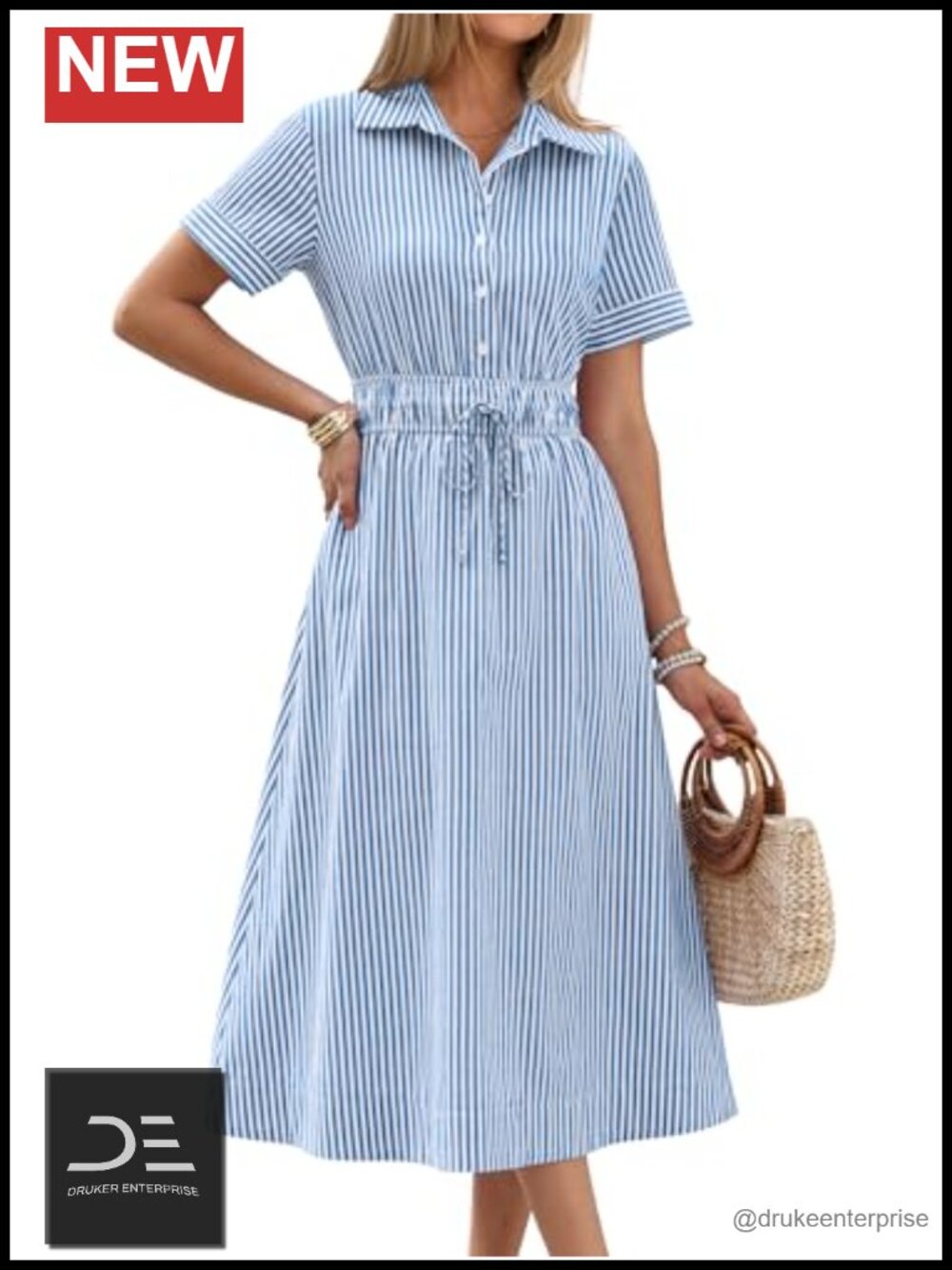 Women's Summer Short Sleeve Midi Dress Button Collar A-Line Shirt Dress